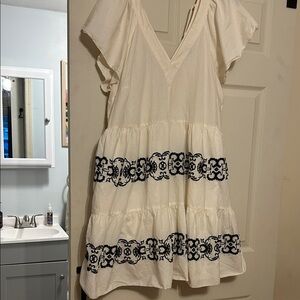 Old Navy Cream and Black Patterned Mini Dress
